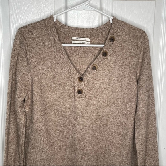 Anthropologie Serena Pullover V-Neck Long Sleeve Tan Beige Sweater Oversized S - Picture 5 of 10